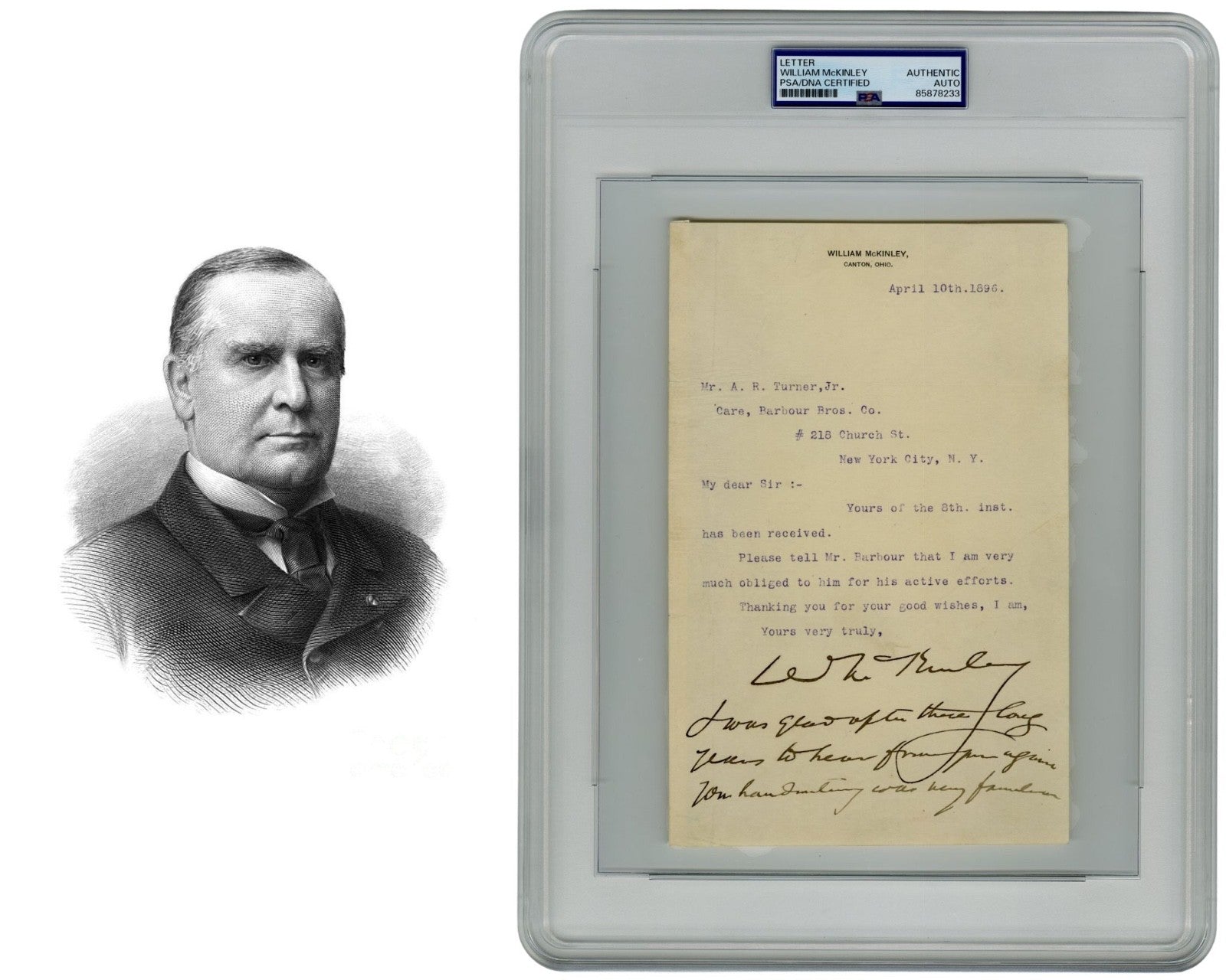 President William McKinley Signed Letter w/ Rare Handwritten Post Script PSA