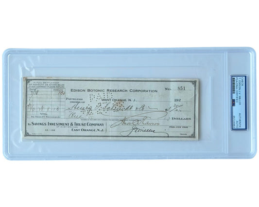 Inventor of the Light Bulb Thomas Edison Boldly Signed Check PSA Auto