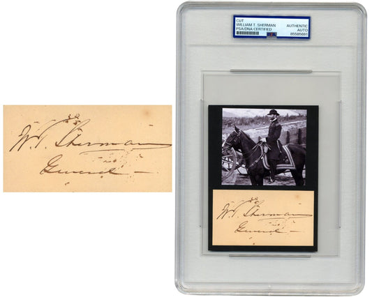 General W.T. SHERMAN Signed Display PSA Auto - Union Civil War Hero on Horse!