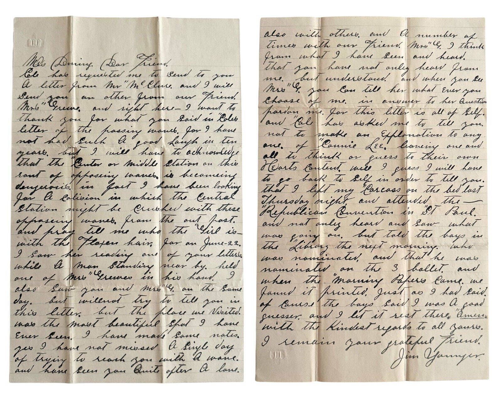Outlaw JIM YOUNGER Rare Signed Letter from JAMES-YOUNGER GANG!