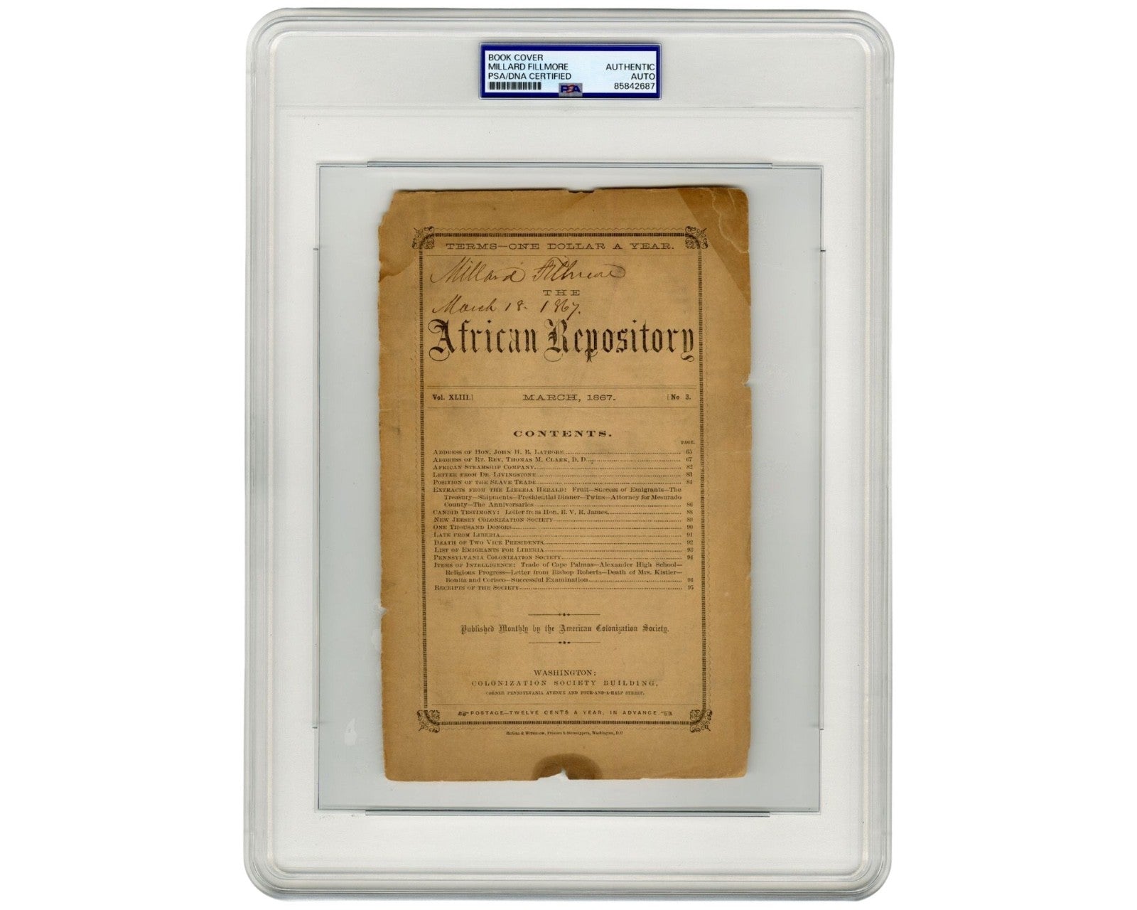 President Millard Fillmore Signed "African Repository" After Emancipation PSA