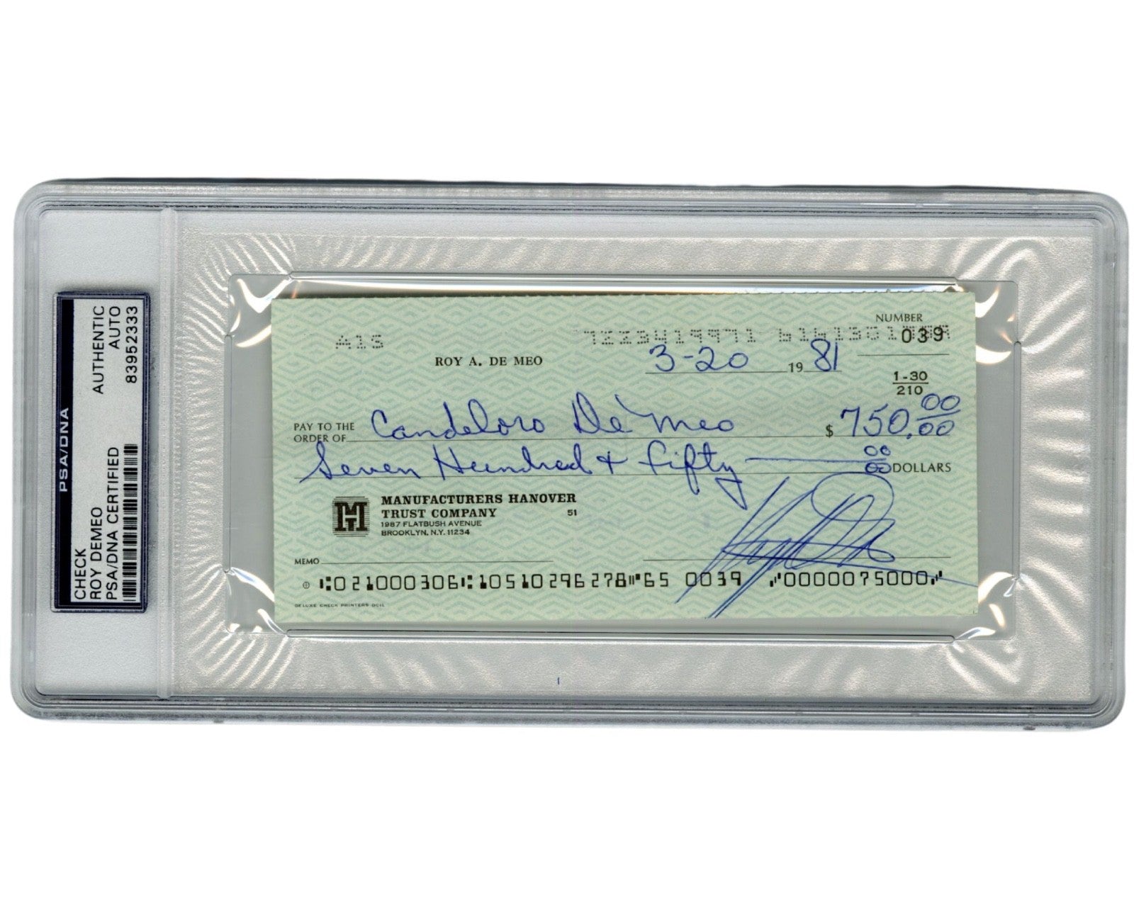 Gambino Hit Man Roy Demeo Signed Check PSA Bold Auto