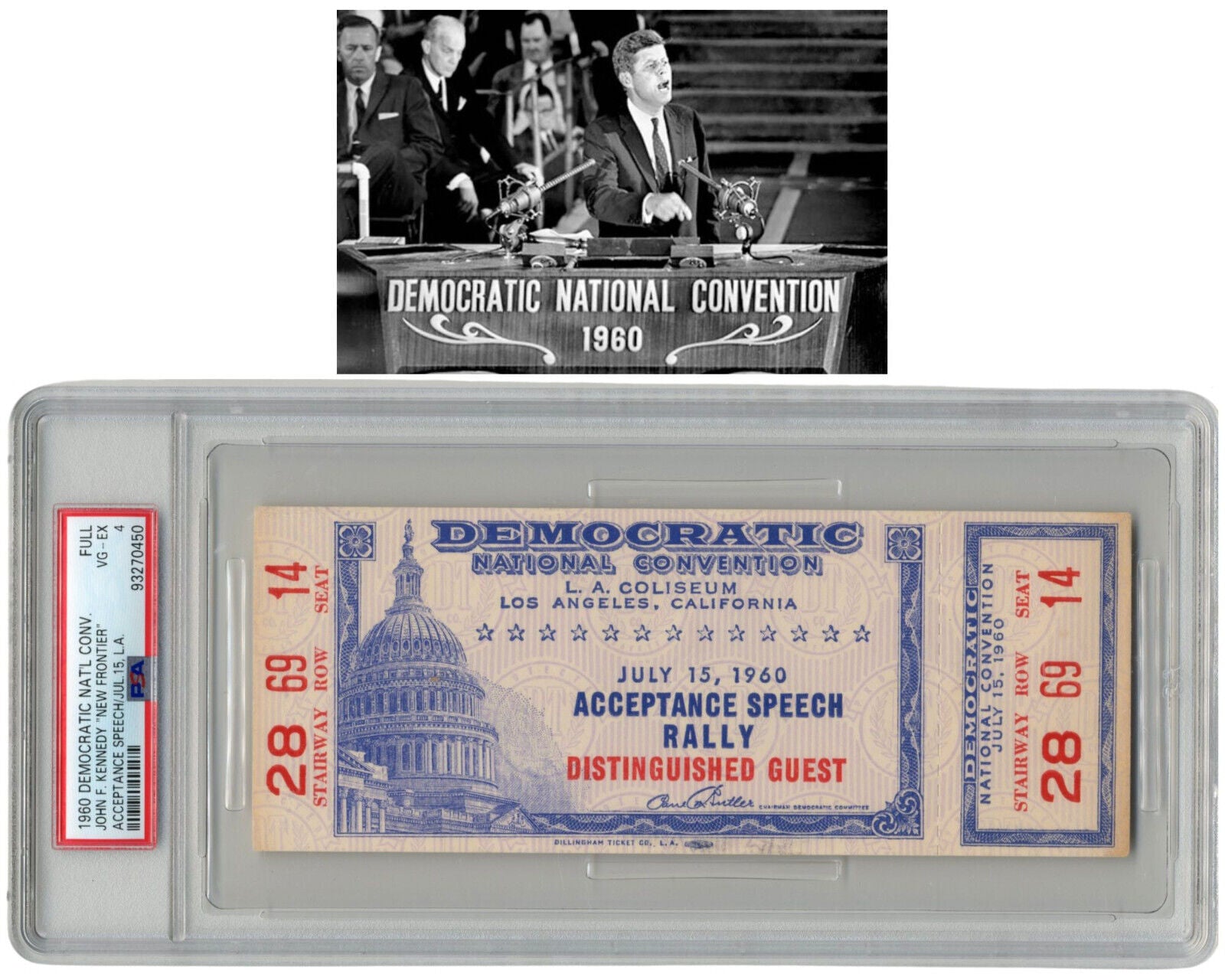 1960 Dem Convention John F. Kennedy Iconic Speech Distinguished Guest Ticket PSA
