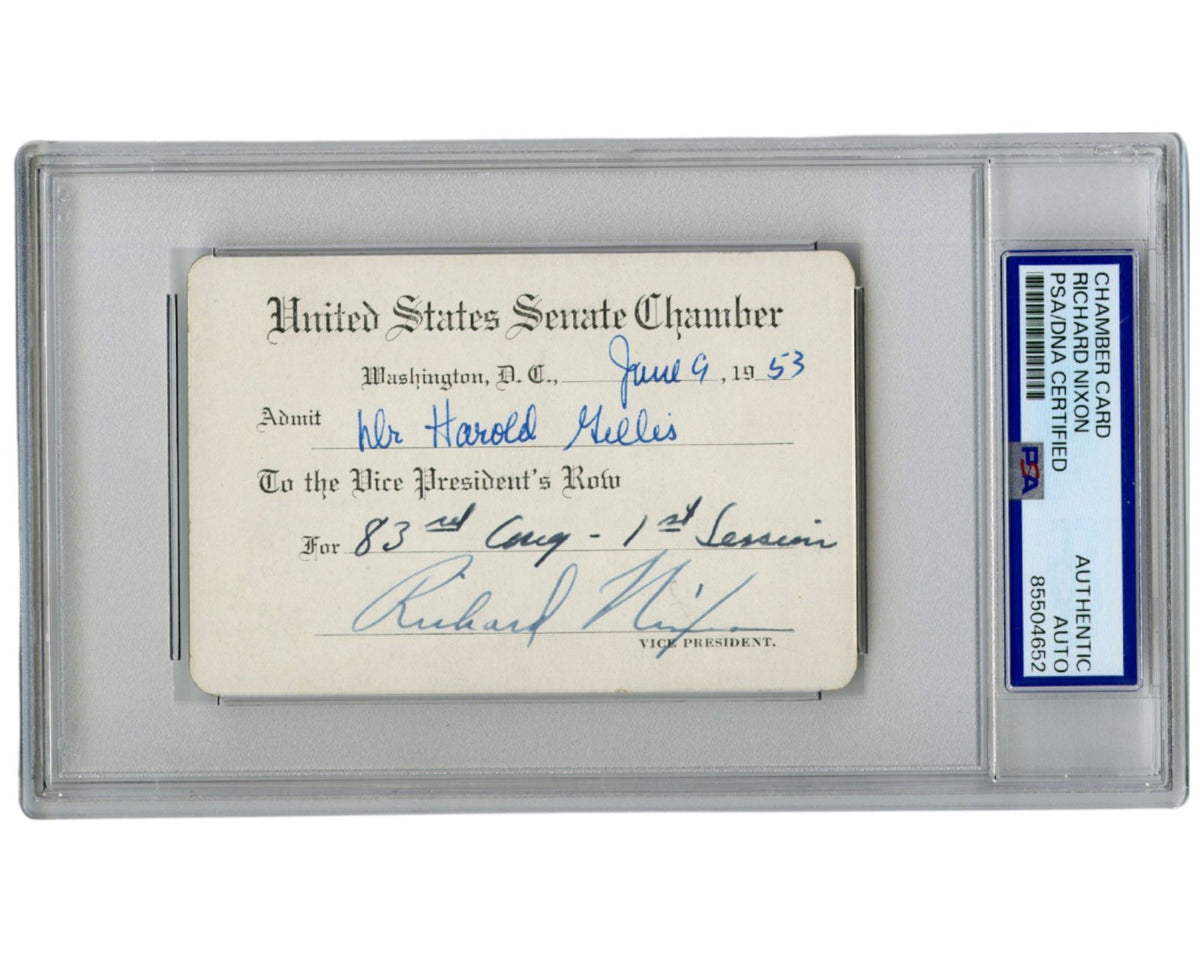 President Richard Nixon Signed VP Senate Chamber Admission Ticket PSA, Very Rare
