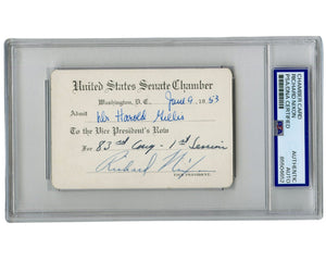 President Richard Nixon Signed VP Senate Chamber Admission Ticket PSA, Very Rare
