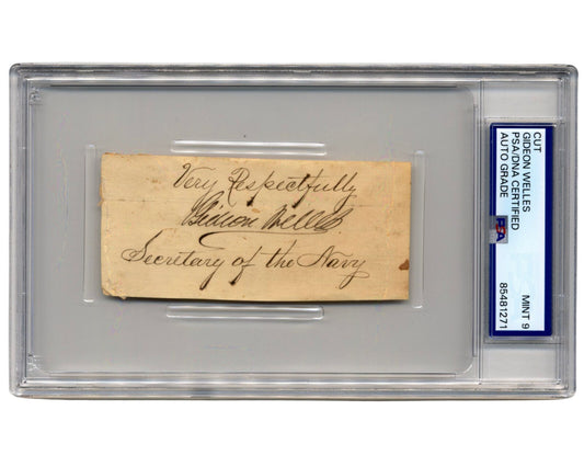 Lincoln's Sec. Navy GIDEON WELLES PSA Signed Cut PSA Mint 9