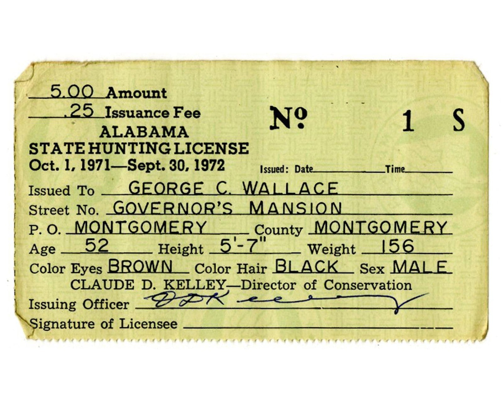George Wallace & Wife Personally Owned Hunting License, Right Before He Was Shot
