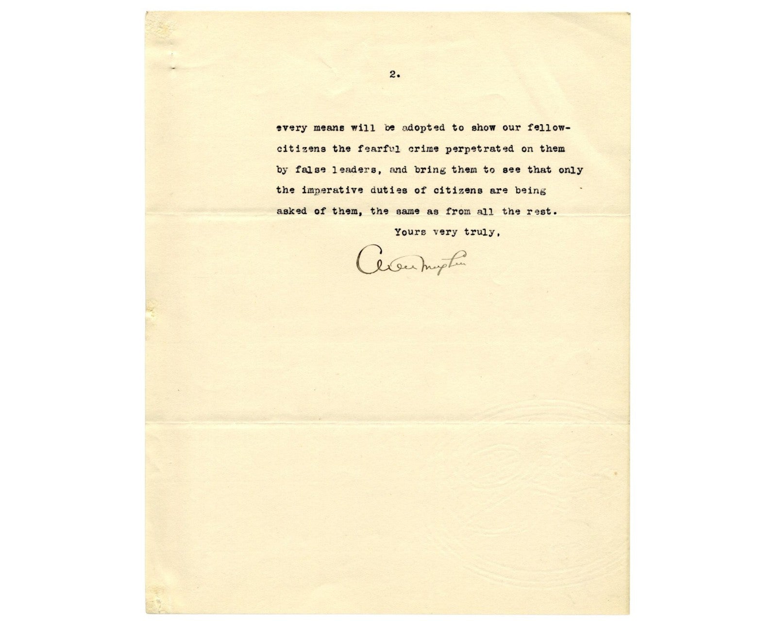 Canada P.M. ARTHUR MEIGHEN Signed Letter "Better Canadians...racial animosity"