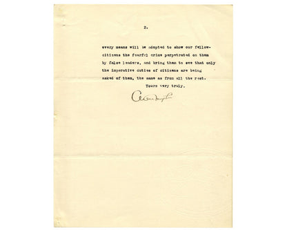 Canada P.M. ARTHUR MEIGHEN Signed Letter "Better Canadians...racial animosity"