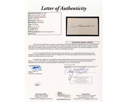President Benjamin Harrison Signed Cut JSA Auto - A Perfect Example!