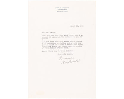 Norman Rockwell Signed Typed Letter "no prints of my paintings available"  JSA!