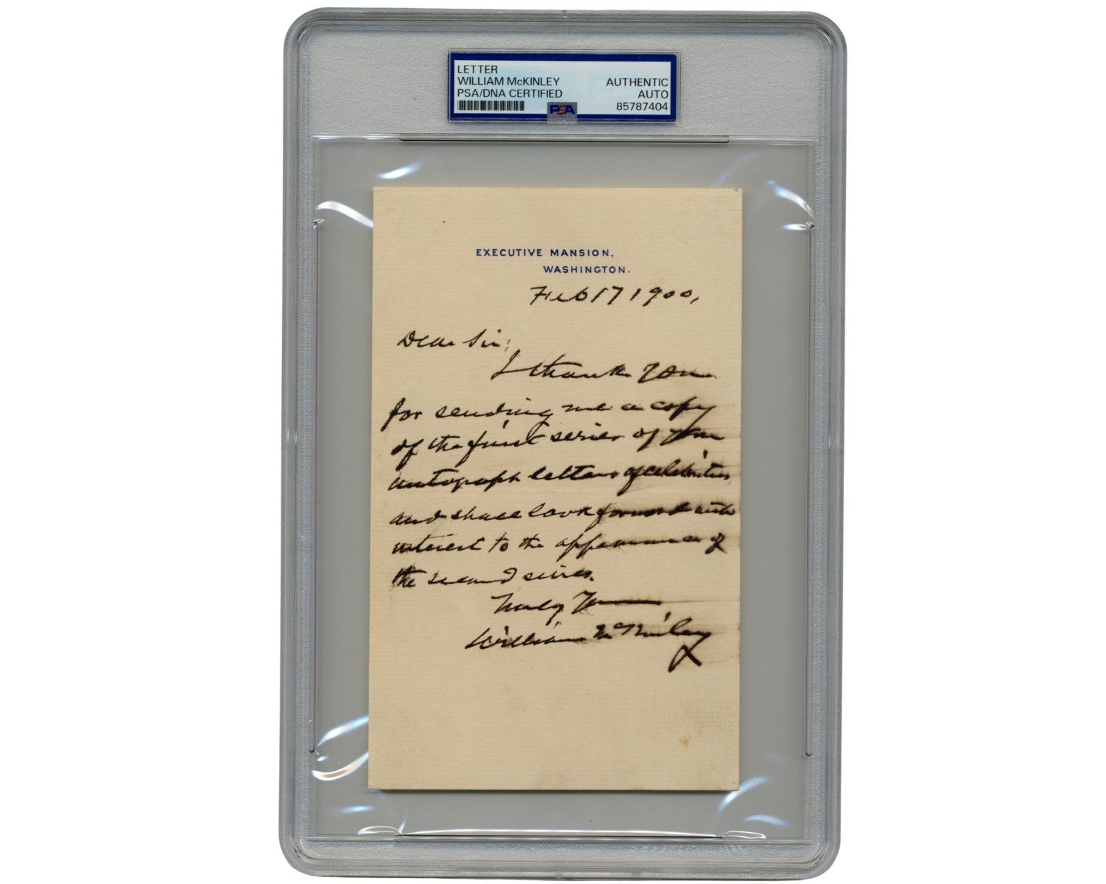 Very Rare William McKinley Handwritten & Signed Letter As President PSA Auto