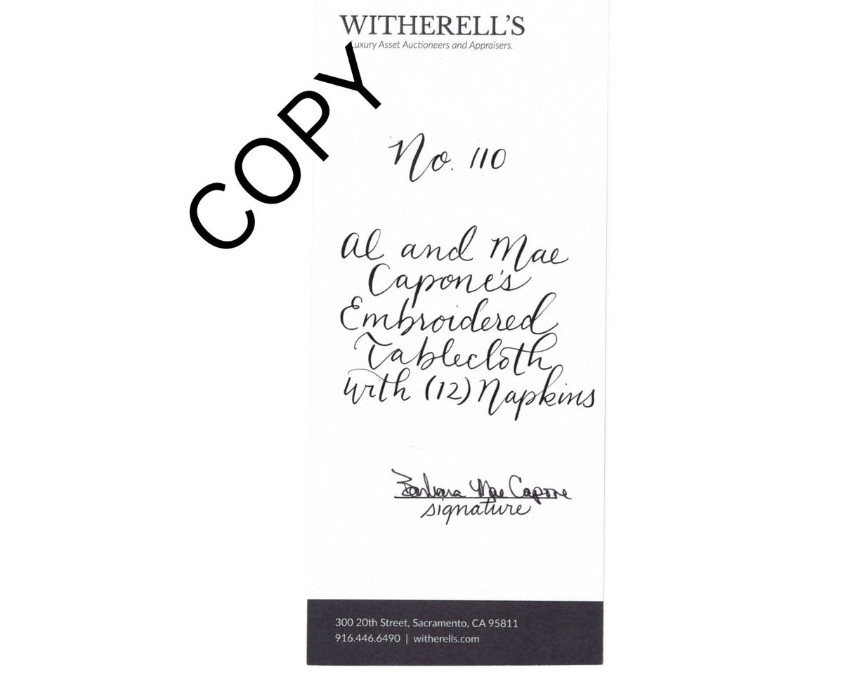 Capone Ink Label Al Capone’s Personally Owned Napkin Ex. Capone Estate, As Seen on Netf ...