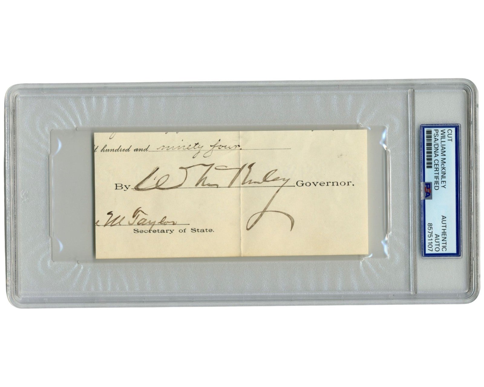 President William McKinley Signed Cut Document PSA Auto