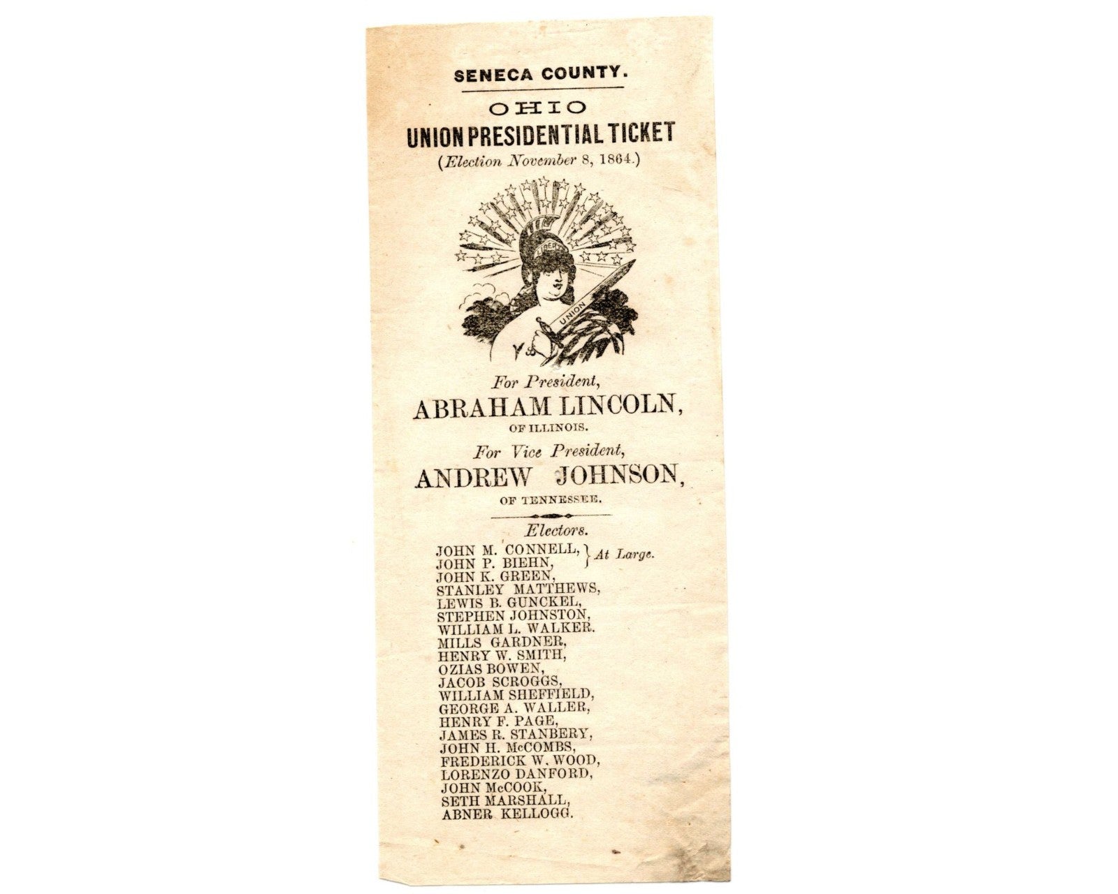 President Abraham Lincoln Ohio Soldiers Ballot / Ticket for 1864 Election