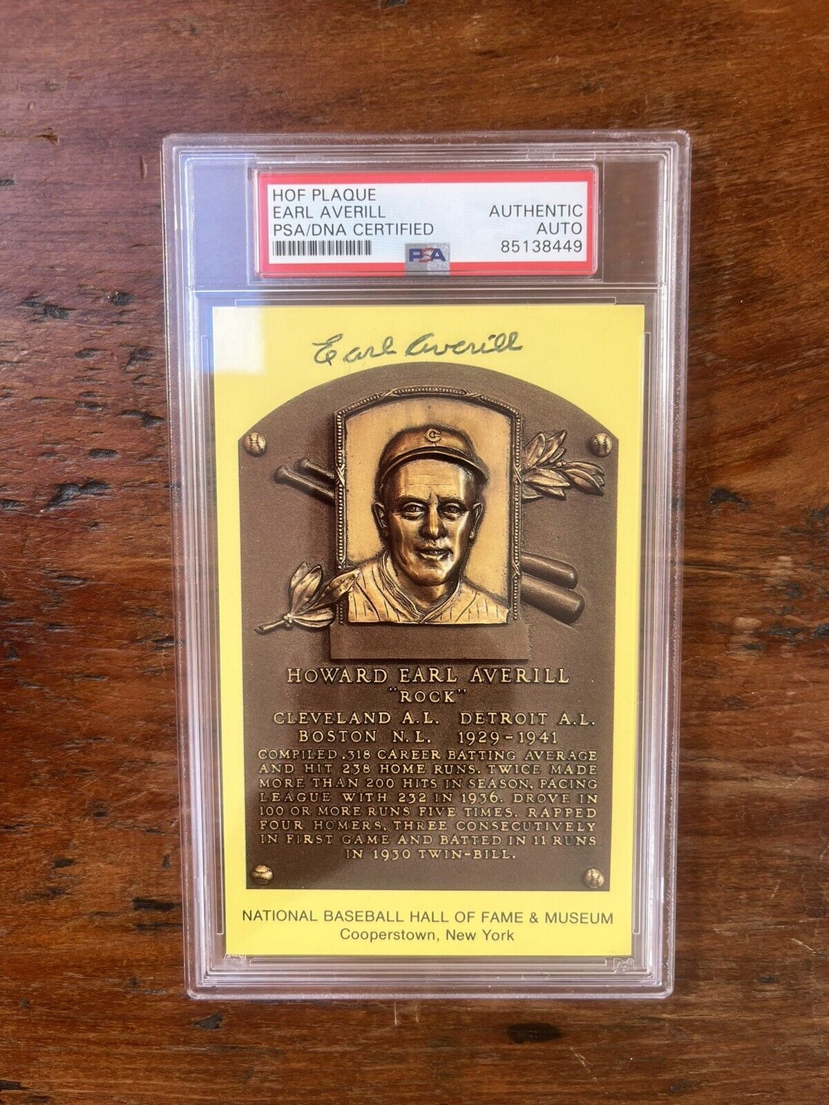 Earl Averill Signed HOF Post Card PSA Auto