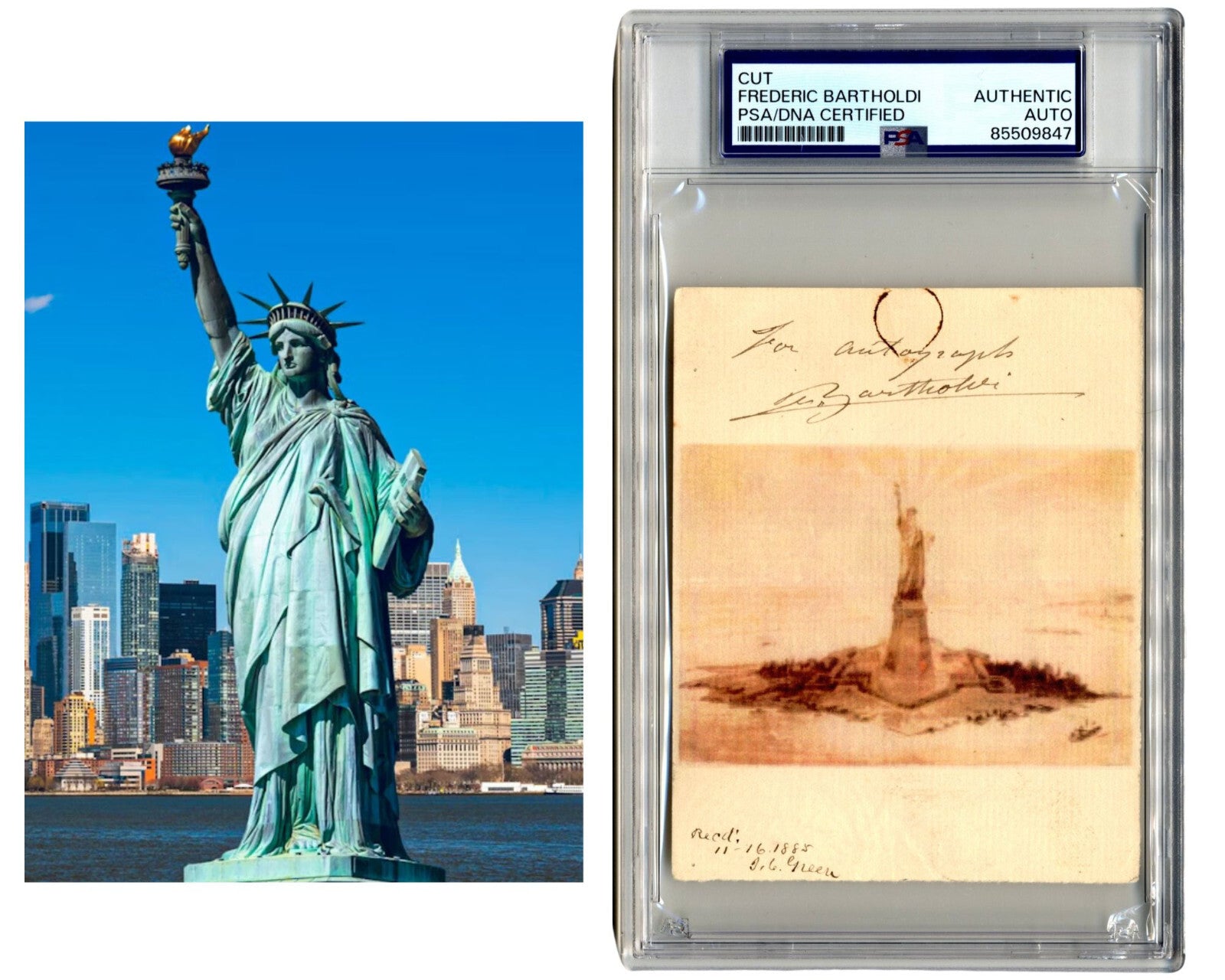 Statue of Liberty Sculptor Frederic Auguste Bartholdi Signed Cut of Statue PSA