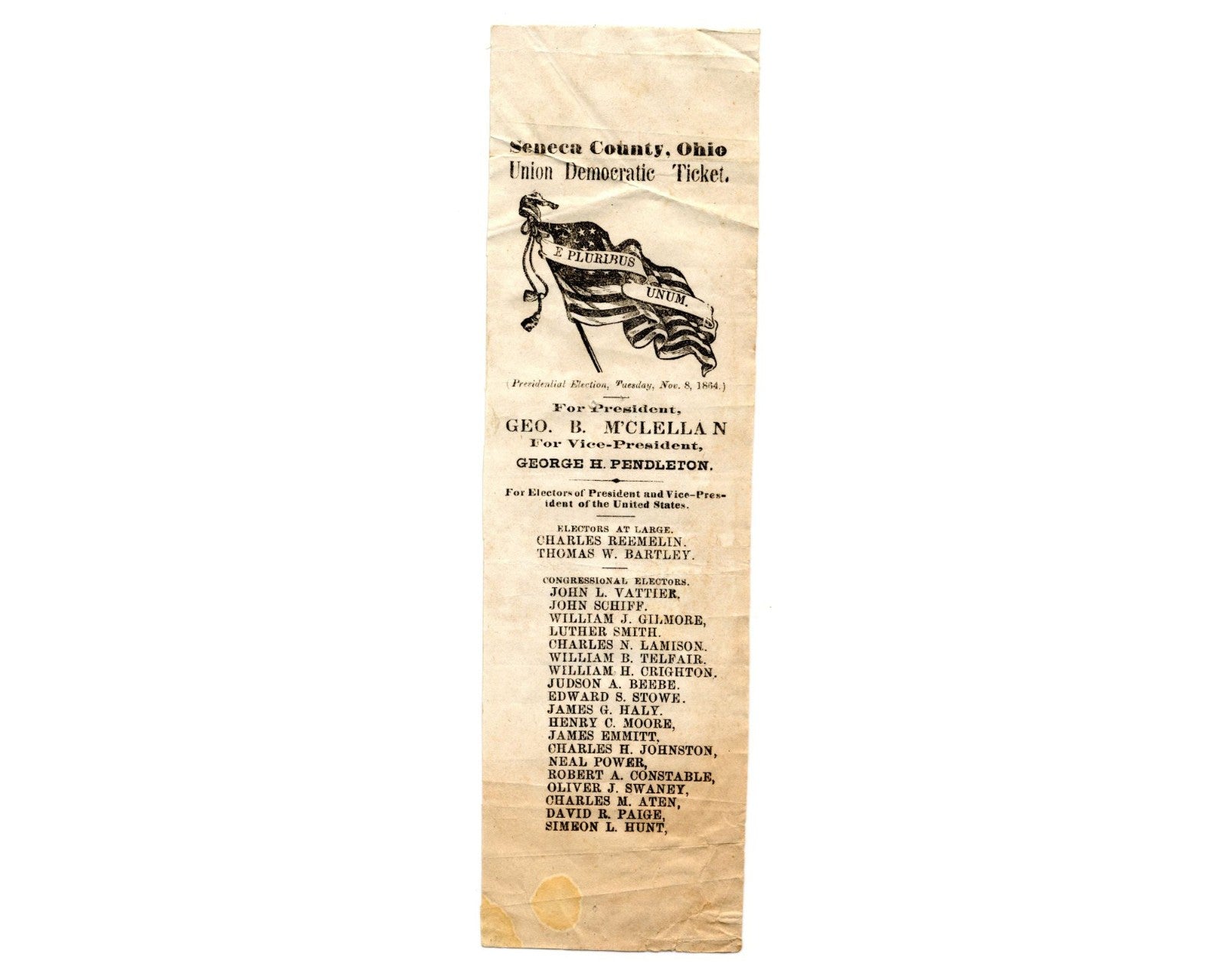 General George McClellan Ohio Soldiers Ballot / Ticket 1864 Election vs. Lincoln