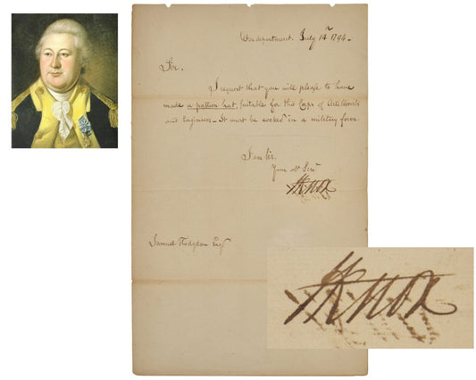 Washington's Gen. HENRY KNOX Signed Letter Orders Military Hat for Artillerists!