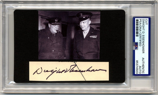 President DWIGHT EISENHOWER Signed WWII Unity & Churchill Photo Display PSA Auto