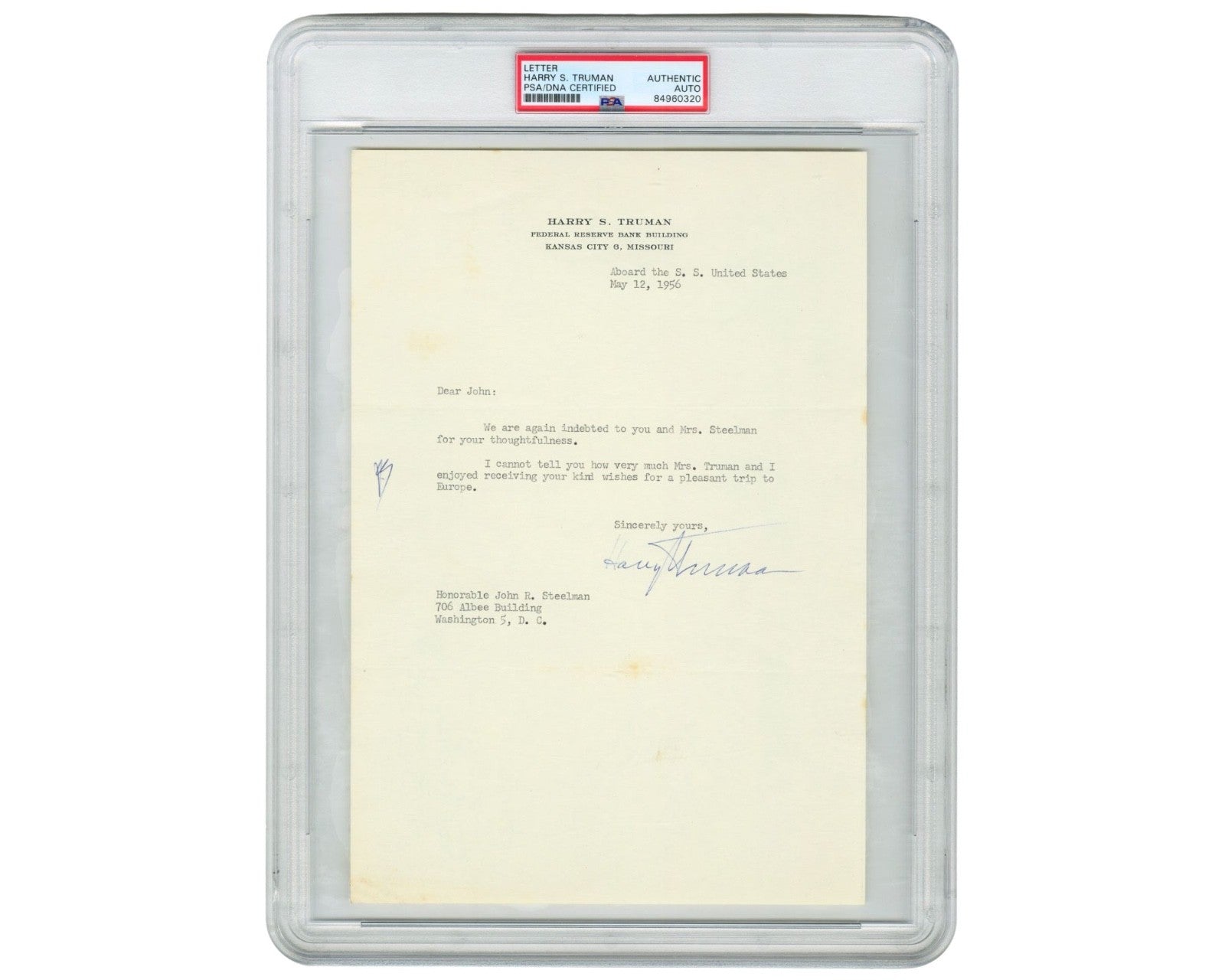 President HARRY TRUMAN Boldly Signed Letter On Europe Trip! PSA Auto