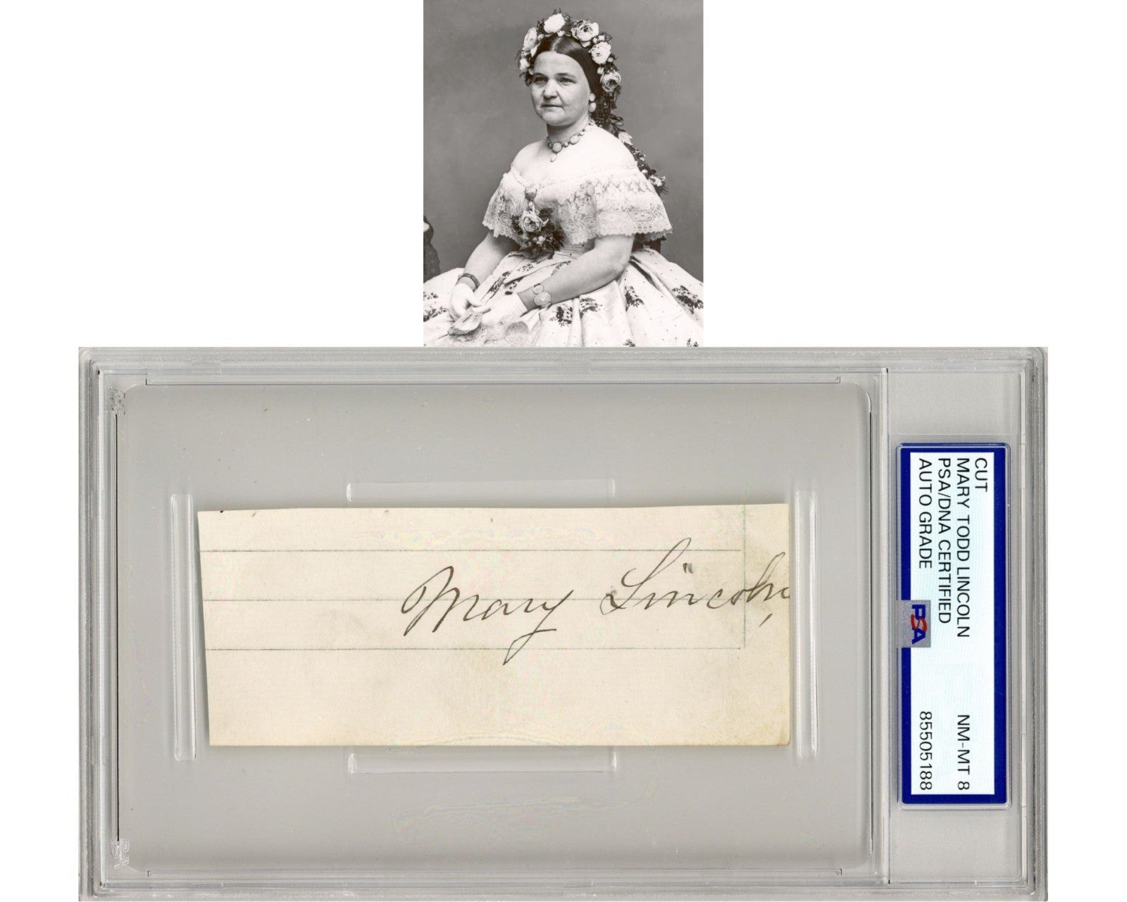 First Lady Mary Todd Lincoln Signed Cut PSA 8 Auto - Abraham Lincoln's Wife!