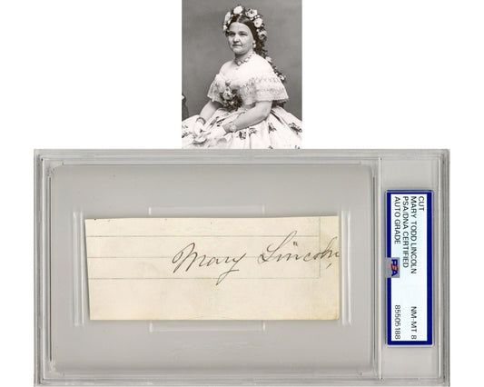 First Lady Mary Todd Lincoln Signed Cut PSA 8 Auto - Abraham Lincoln's Wife!