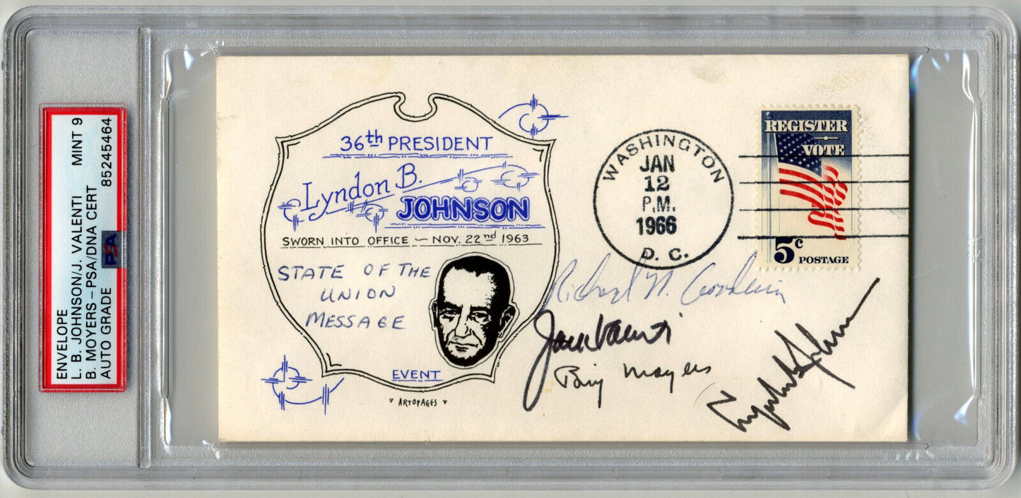 President Lyndon Johnson & Cabinet Signed FDC, PSA Mint 9