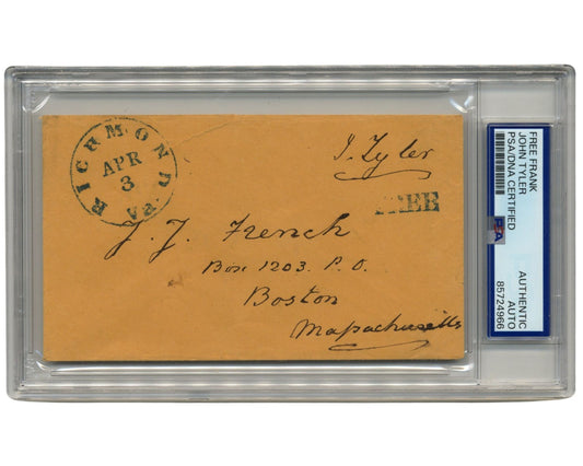 President John Tyler Signed Free Frank Sent to Boston PSA Auto