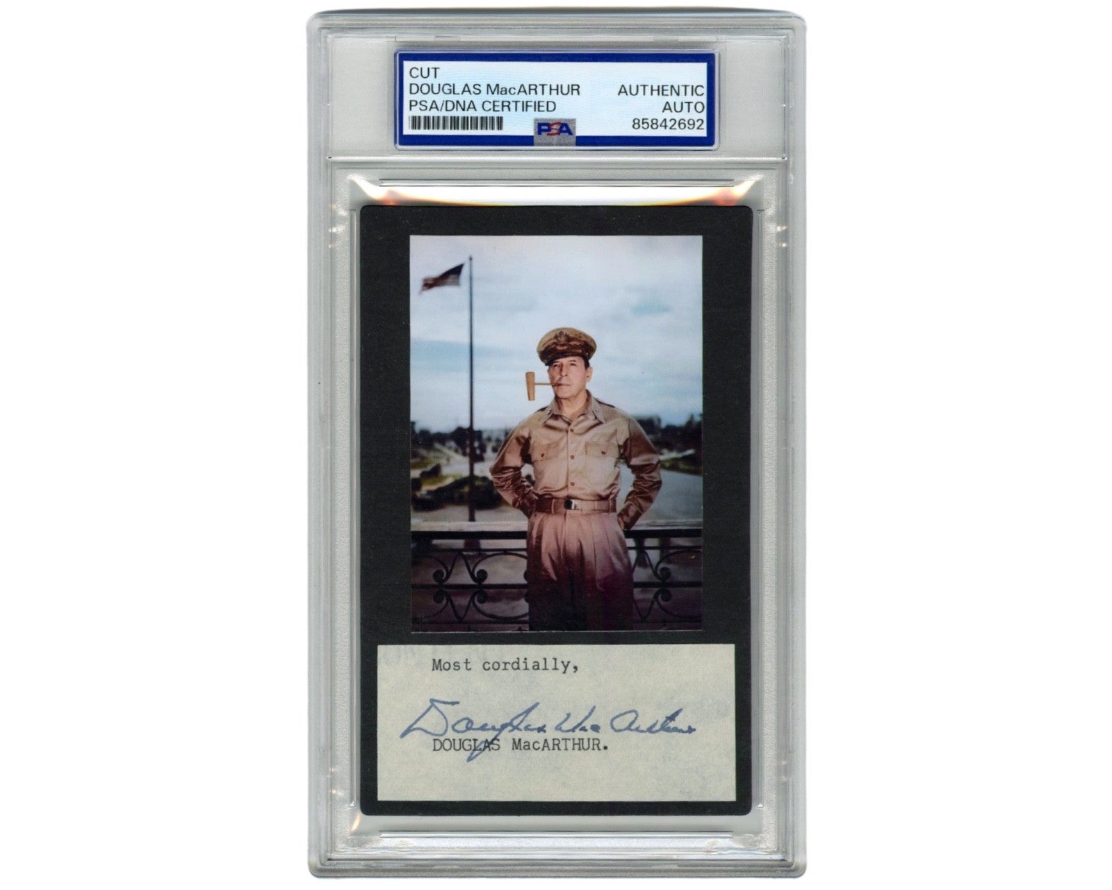 General Douglas MacArthur Signed Display with Iconic Pipe Picture! PSA Auto