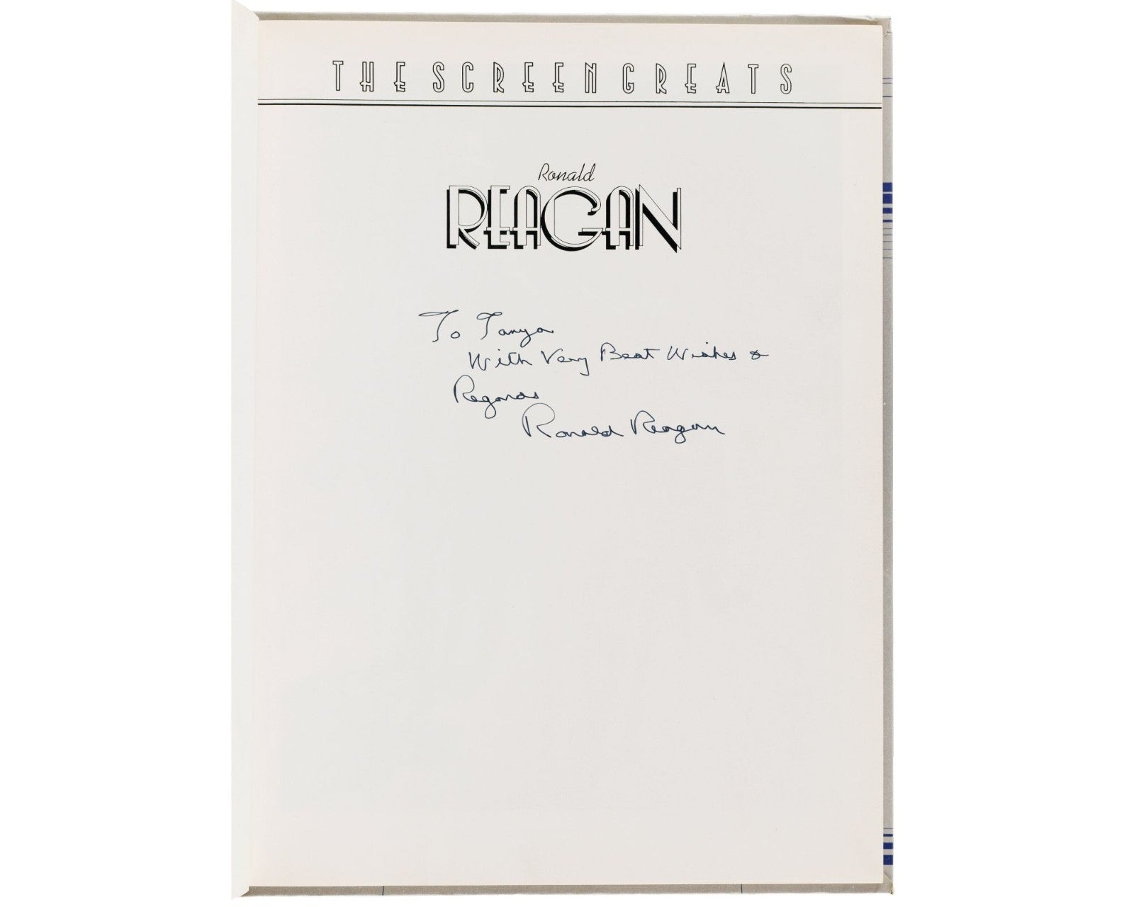 President Ronald Reagan Signed Book "The Screen Greats" BAS Auto