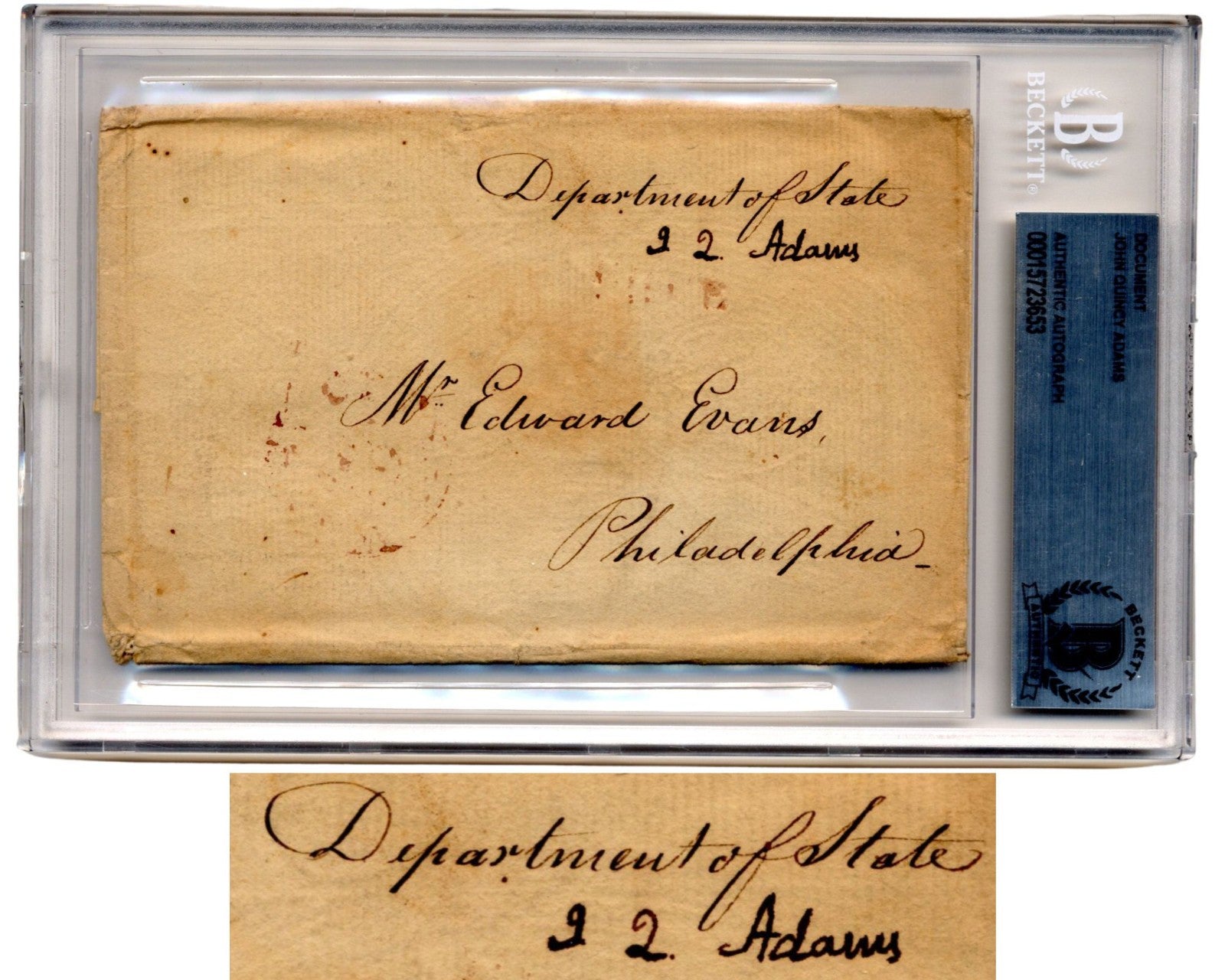 President John Quincy Adams Signed Free Frank BAS Authentication, Bold Auto!