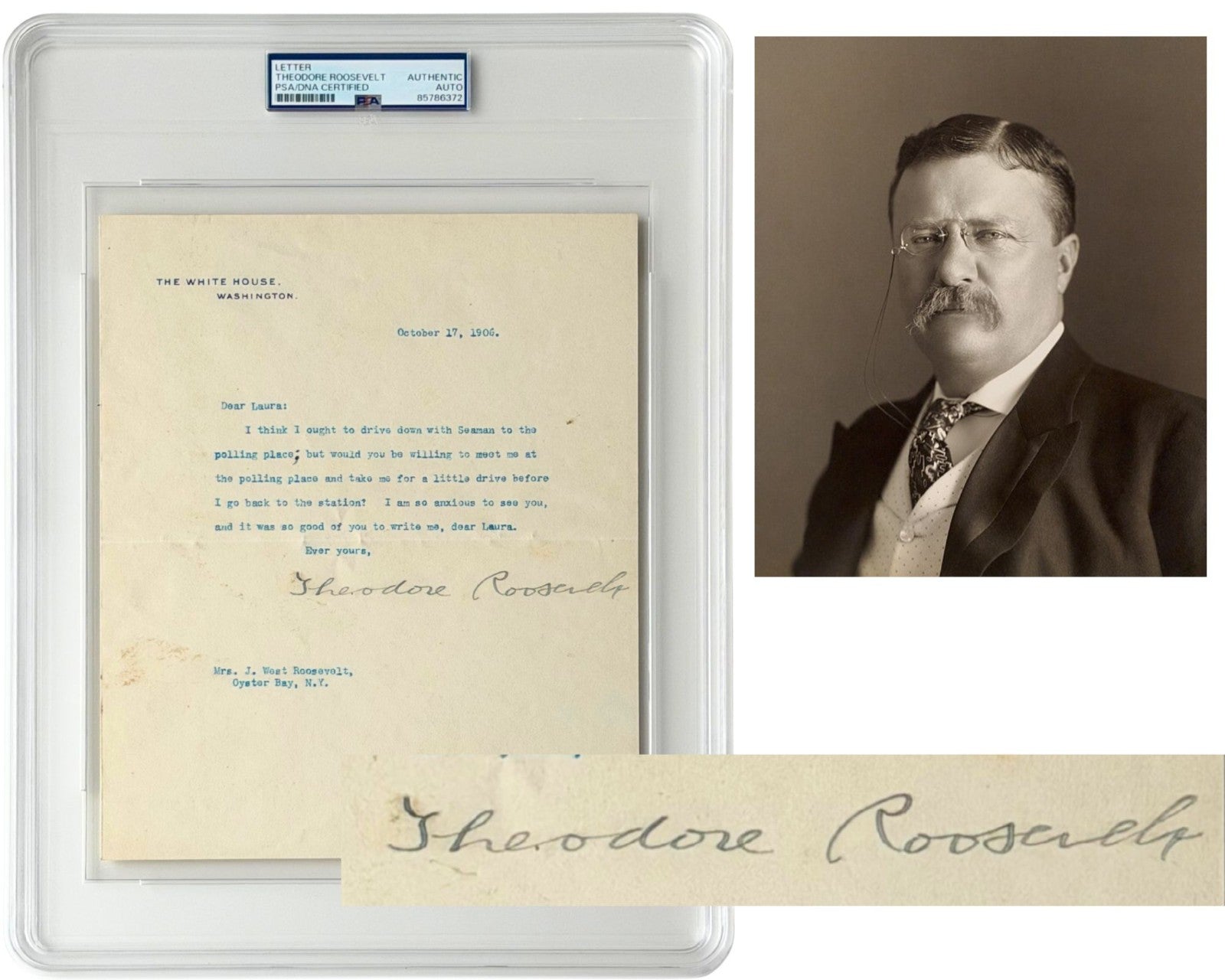 President Theodore Roosevelt Signed Letter To His Cousin PSA Auto - Nice Example
