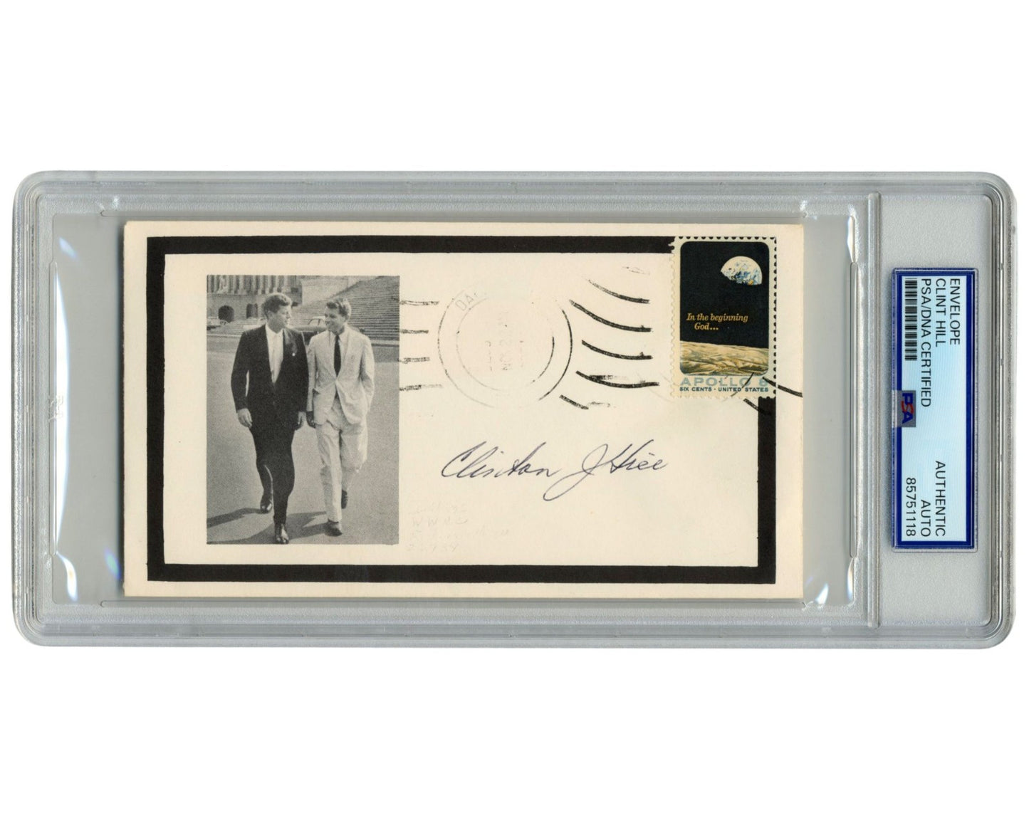 JFK Secret Service Agent Clint Hill Signed Cover w/ Apollo Stamp PSA Auto