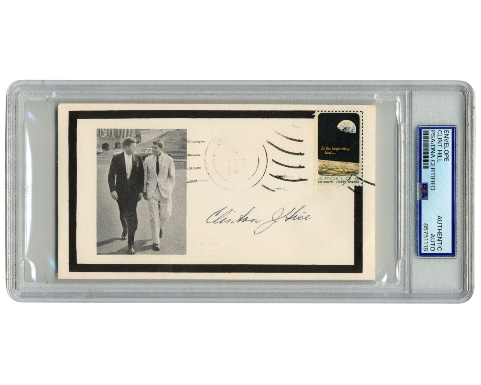 JFK Secret Service Agent Clint Hill Signed Cover w/ Apollo Stamp PSA Auto