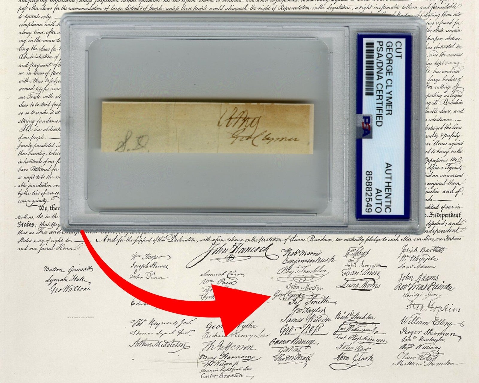 Declaration of Independence Signer George Clymer Cut Signature PSA Auto