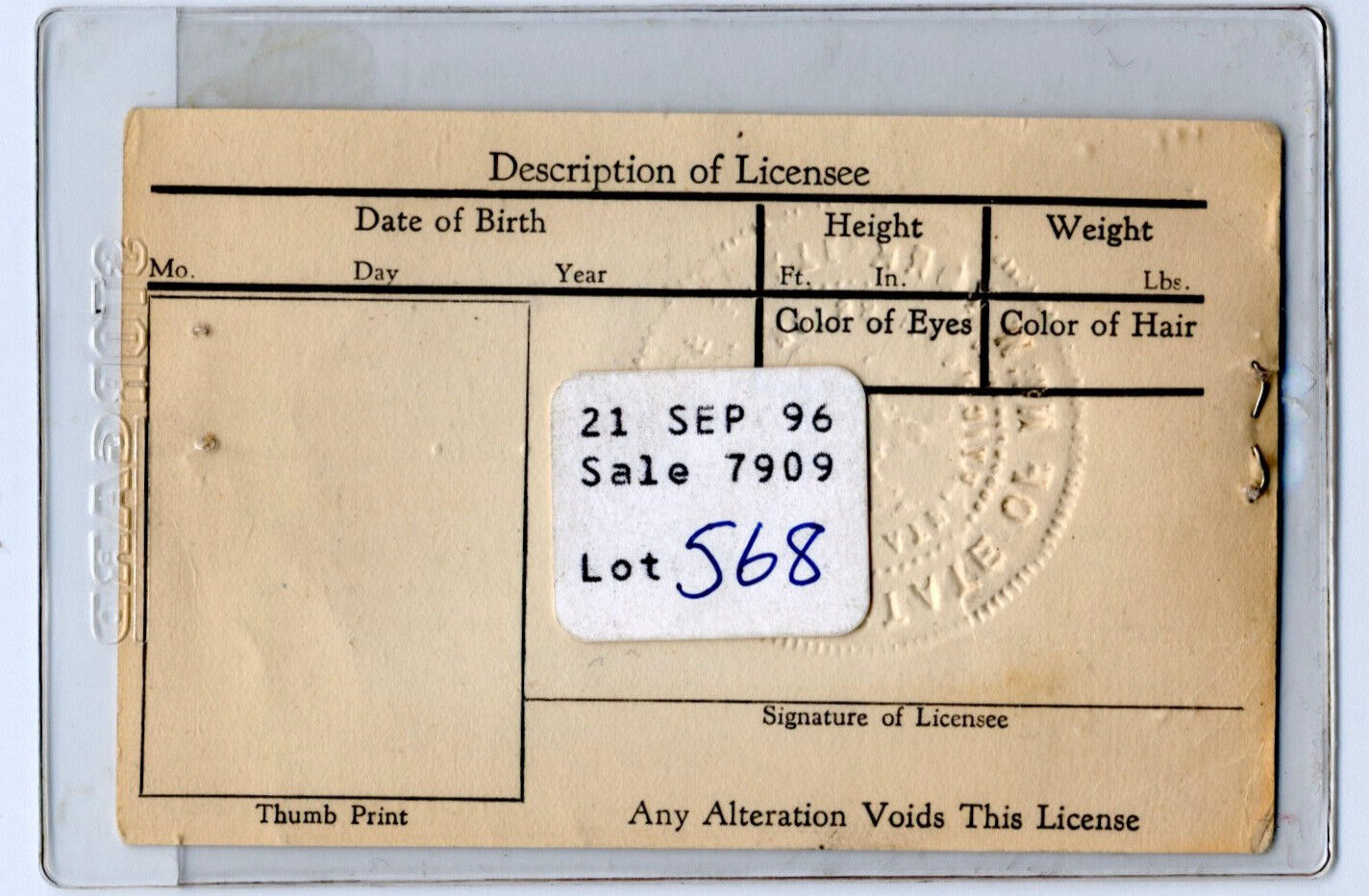 1951 Joe Louis NY Boxing License from Final Year of Career. Prov: Christies 1996