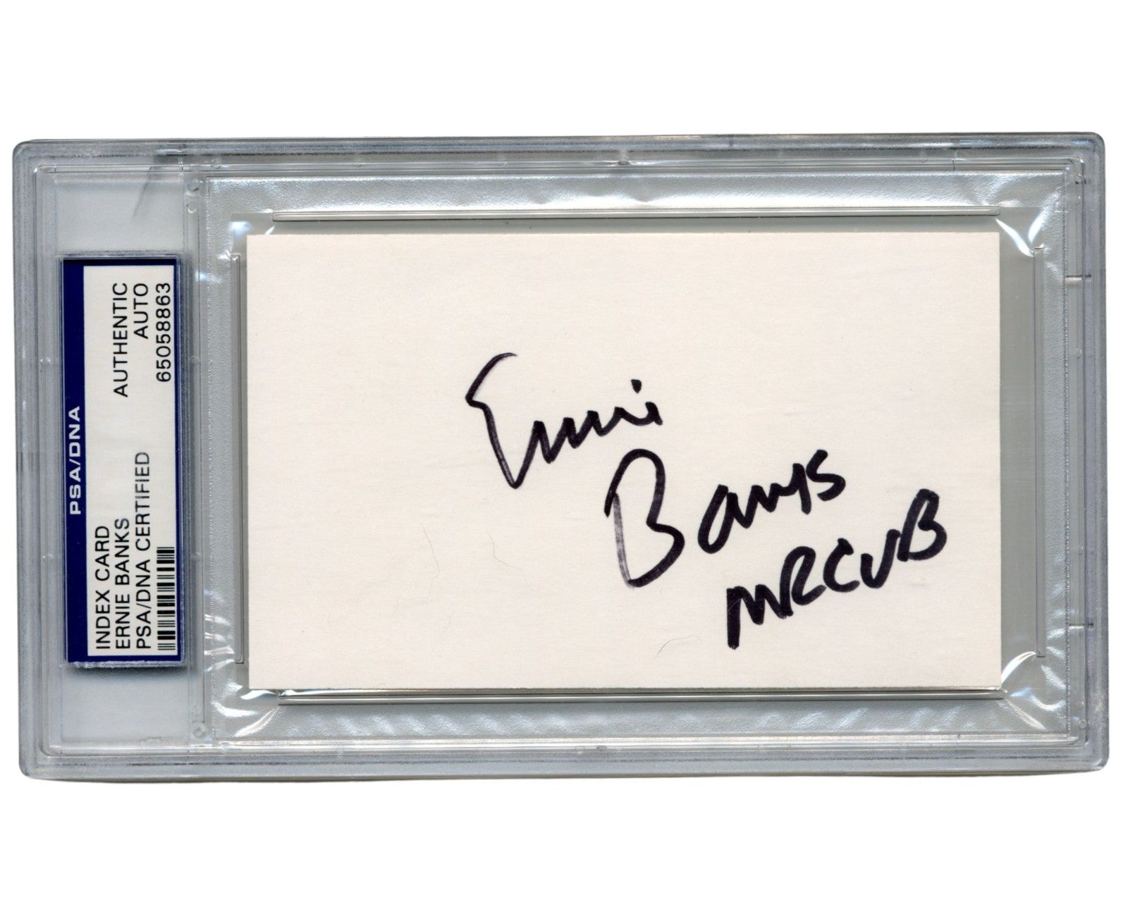 Ernie Banks Signed Index Card Inscribed "Mr. Cub" PSA Auto