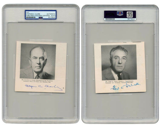 HOF Creator Stephen C. Clark & Commissioner Ford Frick Signed Cut PSA Auto
