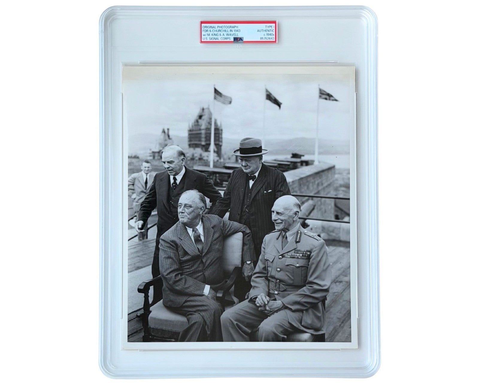 WWII: FDR, Churchill, Wavell, King U.S. Army Signal Corps Photograph PSA Type I