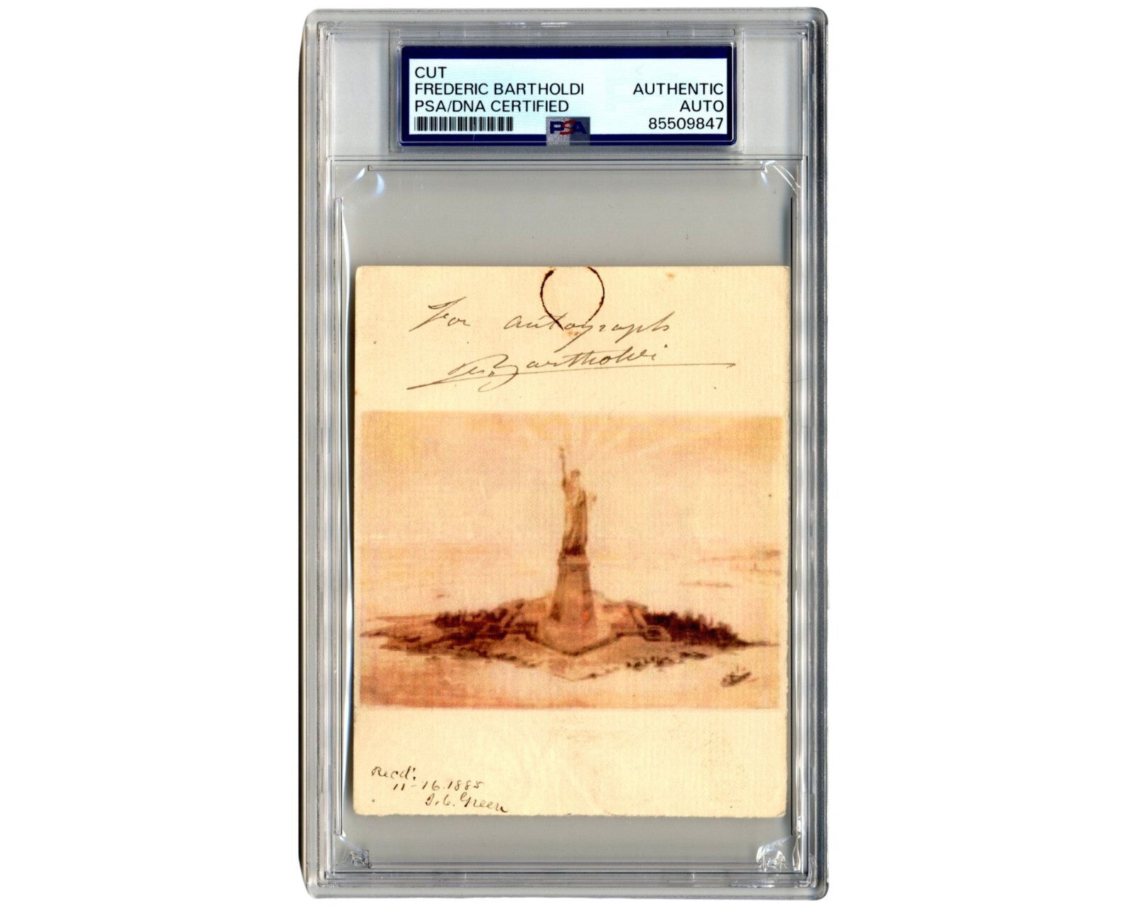 Statue of Liberty Sculptor Frederic Auguste Bartholdi Signed Cut of Statue PSA