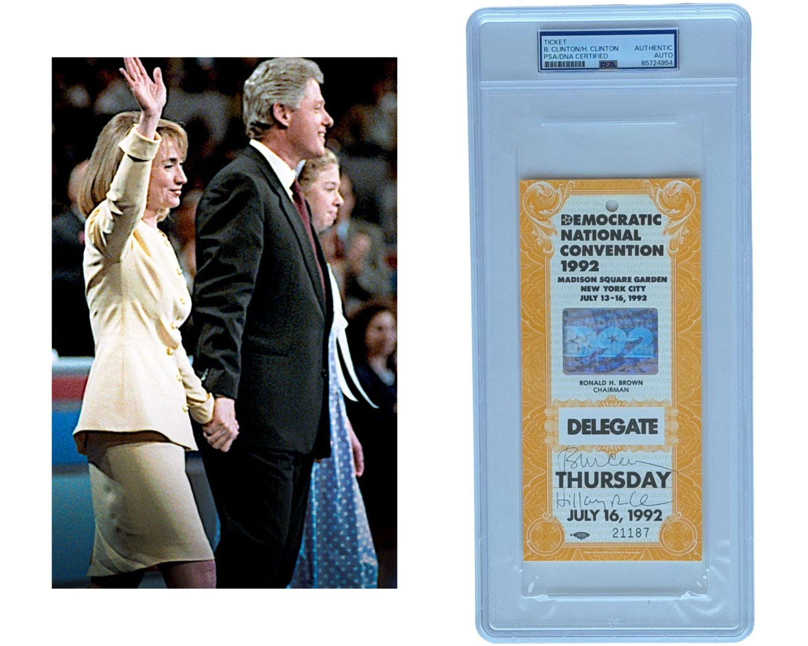 President Bill Clinton & Hillary Clinton Signed Democratic Convention Ticket PSA