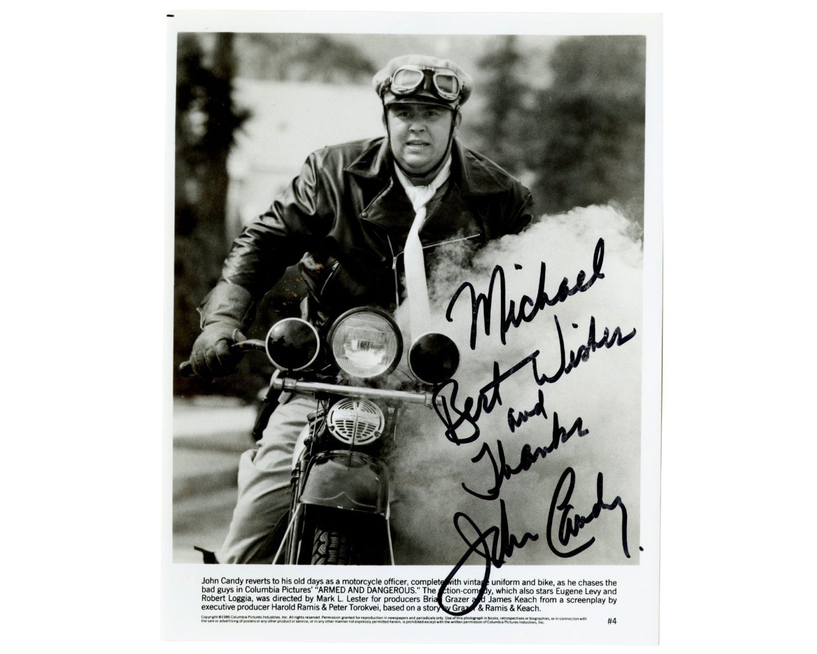 John Candy Signed 8x10 Promo Photo "Armed & Dangerous" PSA Auto - A Great Shot!