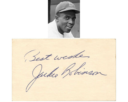Gorgeous Jackie Robinson Signed Index Card - Large Example! JSA Authentic Auto