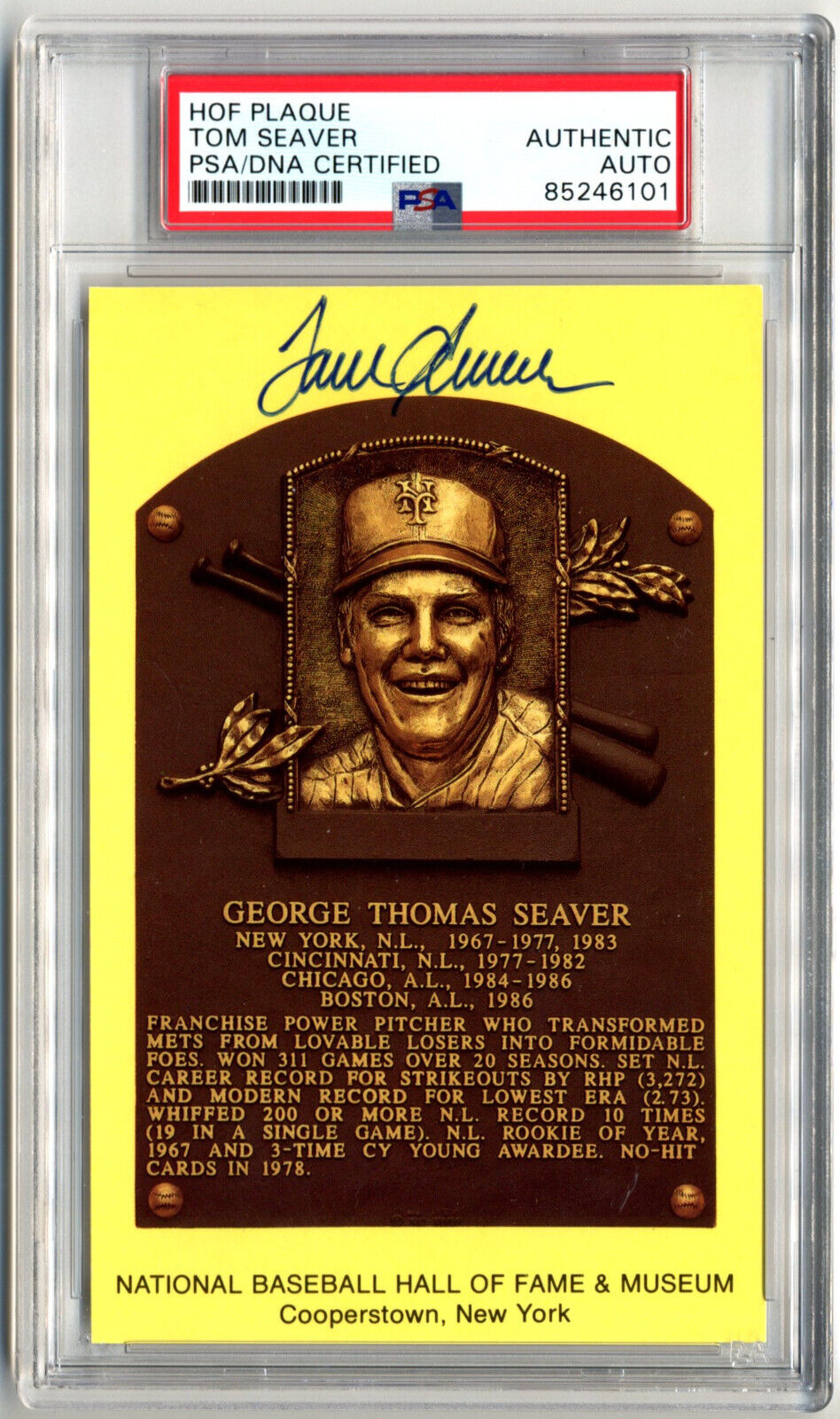 Tom Seaver Signed HOF Post Card PSA Auto, Mets, Cardinals, Phillies! HOF!