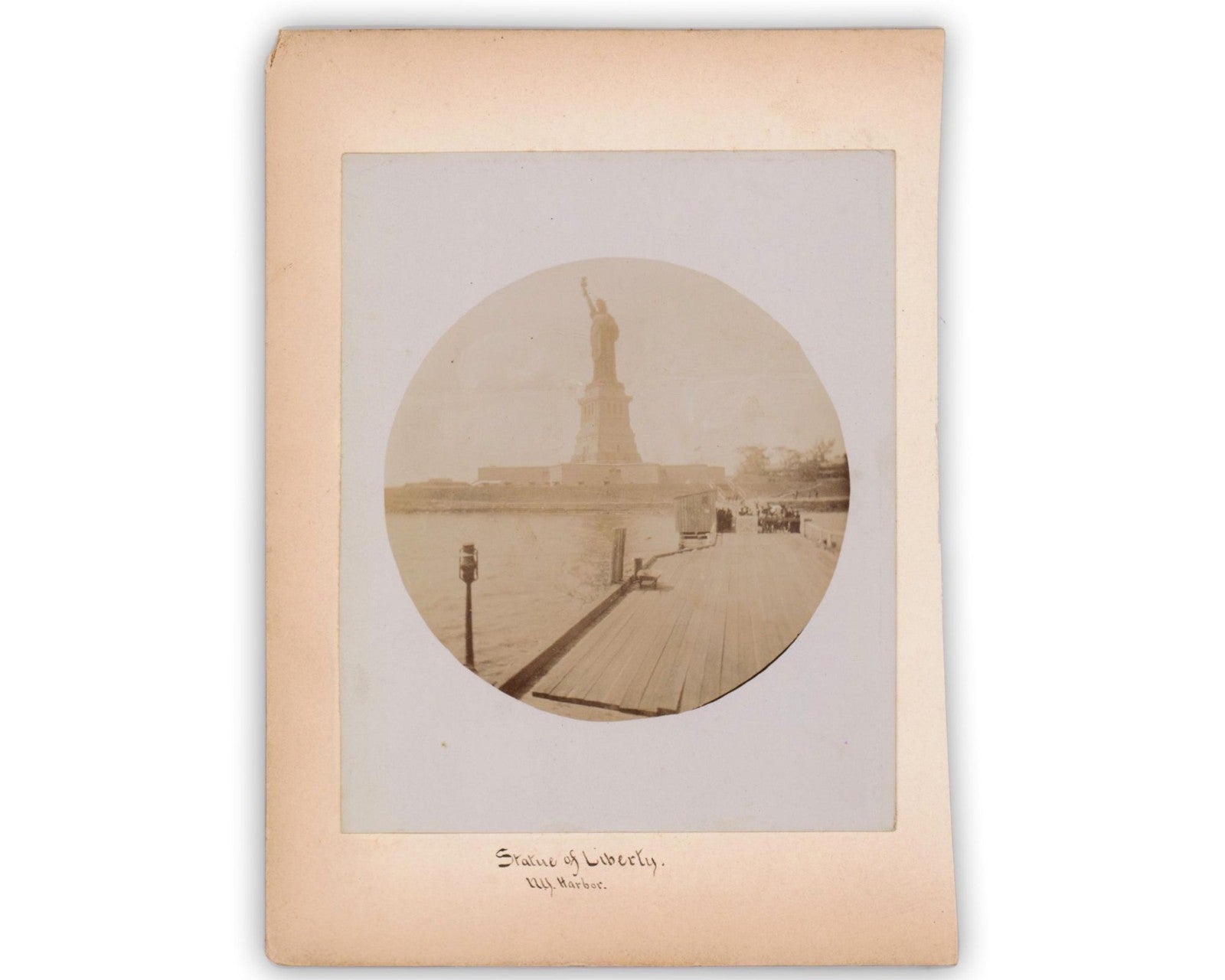 Fantastic Statue of Liberty and New York City Hall Mounted Albumen Photograph