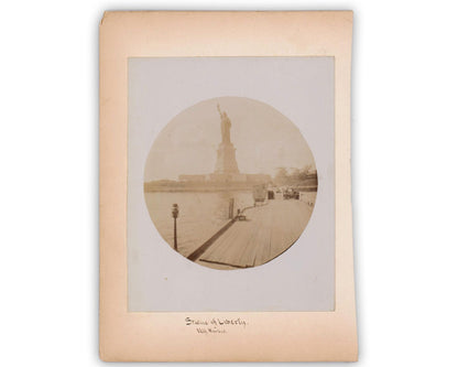 Fantastic Statue of Liberty and New York City Hall Mounted Albumen Photograph