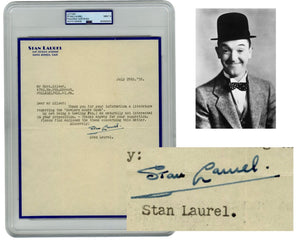 Laurel & Hardy Star Stan Laurel Bold Signed Letter PSA Mint 9