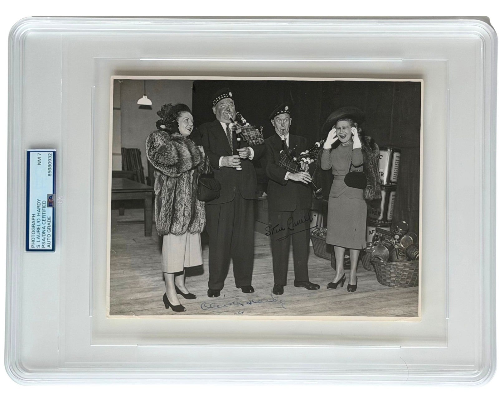 Stan Laurel Signed "Saps at Sea" Lobby Card w/ Hardy Photograph PSA Auto - Rare!