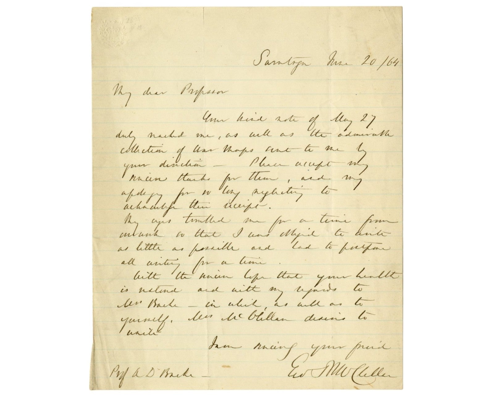 George McClellan Signed Civil War Dated Letter on War Maps and Overwork PSA Auto